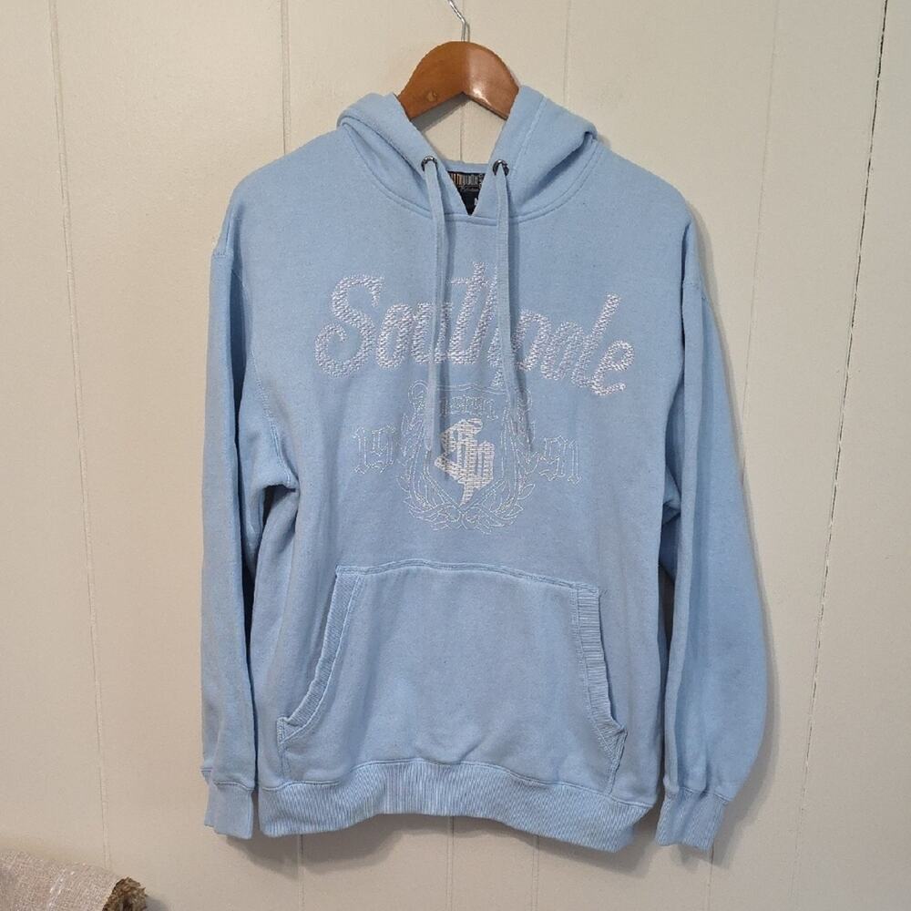 Vintage Southpole Light Blue Hoodie White Embroidered Graphics 1991 Mens M